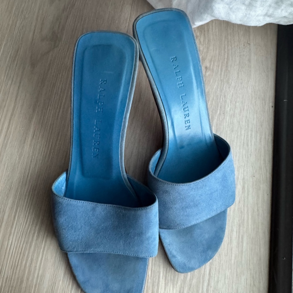 Suede Blue Mules Ralph Lauren Size 7 - Picture 2 of 3